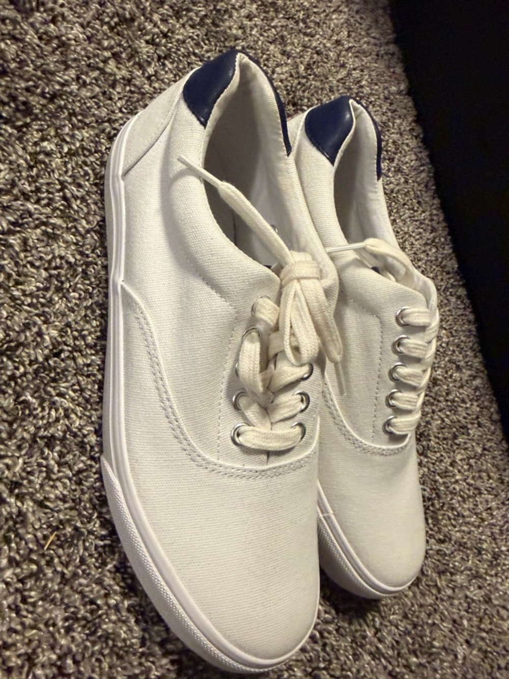 J. Crew White Canvas Sneakers with Navy Heel Tab